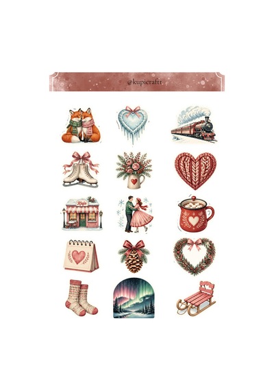 Romantik Kış Temalı Sticker Winter Ajanda Scrapbook Journal 0