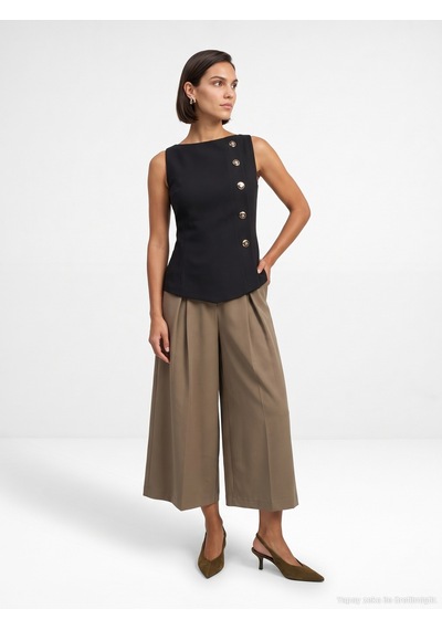 Dilvin 60628 Peplum Kesim Bisiklet Yaka Yelek-siyah