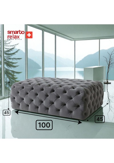 Smarto Relax Puf Swiss Style Soglio Ayaksiz Kapitoneli 100x45x45 Puf Ayaksız Kapitoneli Dekoratif Puf Gri