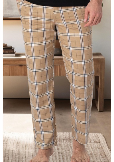 Mecit Pijama Mecit 3002 Kahve Ekoseli Erkek Tek Alt Pijama Kahverengi
