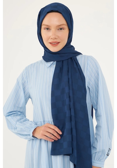 Mirsoy Scarf Dama Desen İpeksi Jakar Şal Lacivert