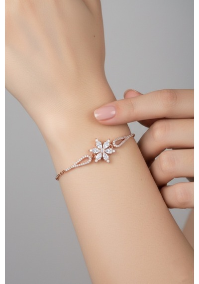 Çekirdekjewelry 925 Ayar Gümüş Lotus Çiçeği Bileklik Pembe