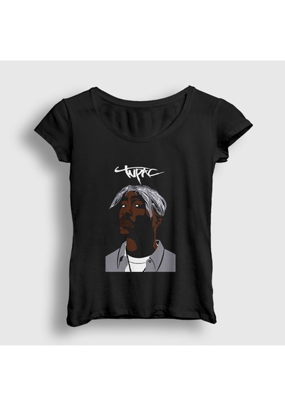 Presmono Kadın Icon Tupac Shakur T-shirt Siyah