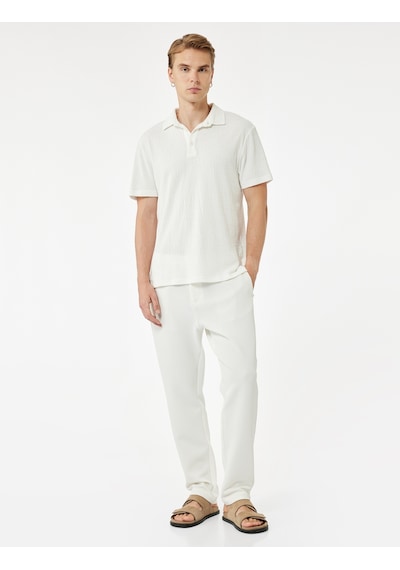 Koton Waffle Dokulu Cep Detaylı Kancalı Slim Fit Pantolon Beyaz 5sam40027hk Beyaz