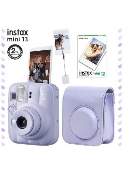 Instax Mini 13 Dreamy Purple Fotoğraf Makinesi Deri Çanta Kıskaç + 10'lu Film Hediye Seti