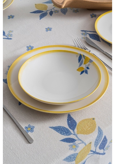 Limon Desenli 20 Cm Premium Porselen Yemek Tabağı - 6 Adet Beyaz - Sarı
