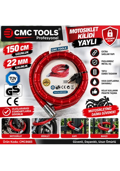 Motosiklet Kilidi Ebat : 22x150cm Yaylı Sağlam Bisiklet Kilit Renk Seçenekli Çok Renkli