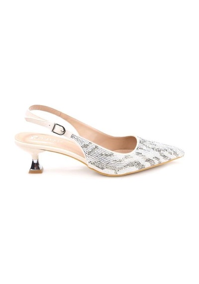 Pisagor Ps-32370 Kadın 4 Cm Arkası Açık Taşlı Abiye Stiletto Ayakkabı Krem