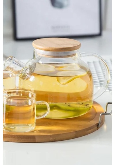 Borosilikat Cam Demlik Bambu Kapak Bitki Demliği 1 Litre 9667 Şeffaf