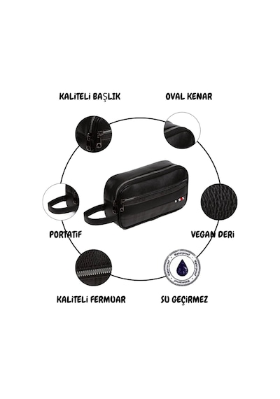 Newish Polo Erkek Deri Portföy Clutch Traş Kozmetik Bakım Ve Günlük El Çantası New174 - Siyah - Antrasit