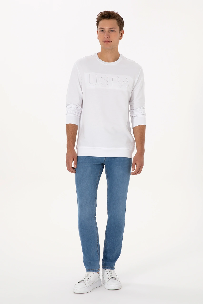 U.S. Polo Assn. Erkek Regular Fit Bisiklet Yaka Beyaz Basic Sweatshirt 50307793-VR013