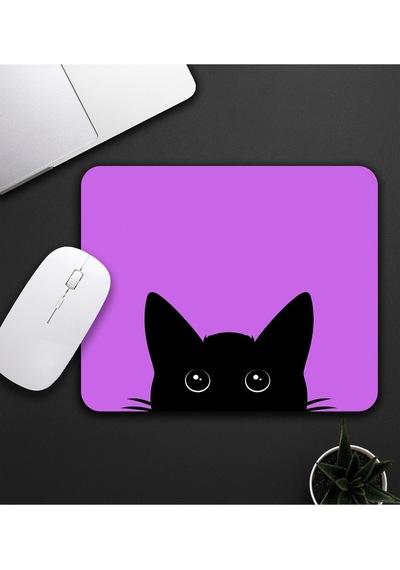 Mor Renk Kedi Baskılı Mouse Pad 23x19cm Fare Altlığı Kaydırmaz Taban Mousepad