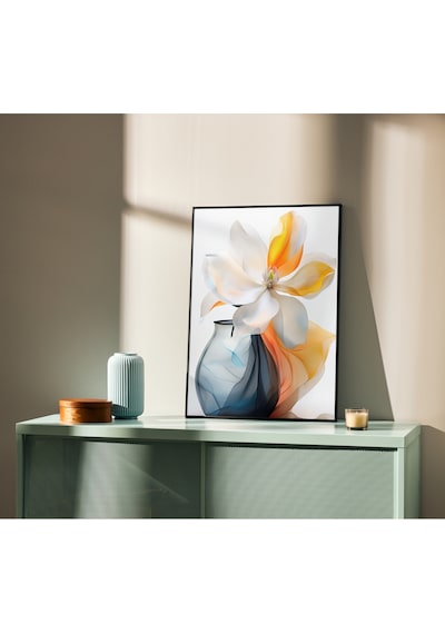 Çerçevesiz Poster, Soyut Modern Çiçek 3'lü Poster Seti,turuncu,mavi Dekoratif Duvar Posteri