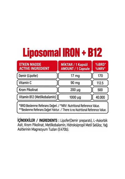 Lipozomal B12 Demir C Vitamini 2li Set Methylcobalamin Metilkobalamin Krom Pikolinat 30 Enerji Kapsül