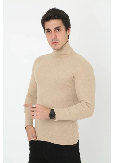 Erkek Fitilli Kaşkorse Kumaş Boğazlı Full Likralı Slimfit Body - Bej Bebek Mavisi