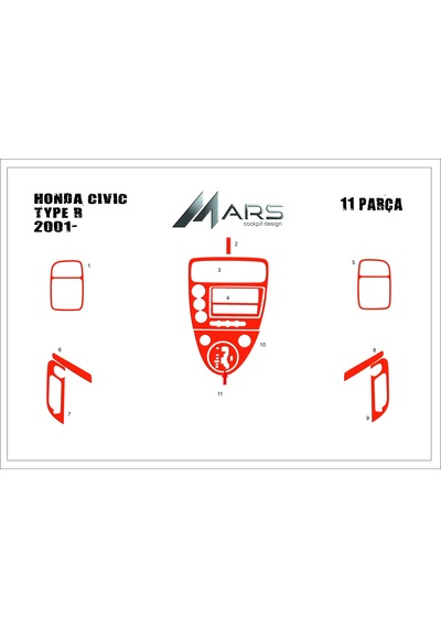 Honda Civic Type R Torpido Kaplama 2001-2006 11 Parça Maun