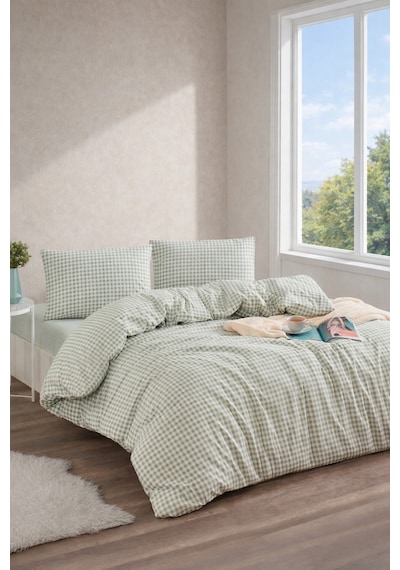 Çift Kişilik Pötikare Nevresim Seti 200x220 Cm Çarşafsız Doğal Şık Tasarım Yeşil