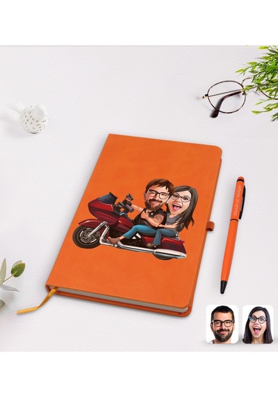 Kişiye Özel Sevgililer Karikatürlü Turuncu Termo Deri Defter Kale N11.2261