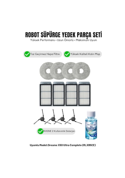 Dreame X50 Ultra Complete Rlx85ce İle Uyumlu 4 Yan Fırça 4 Filtre 4 Mop 1 Deterjan 2.0