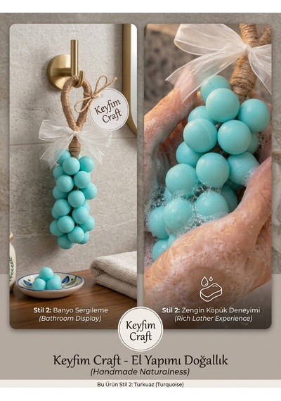Keyfim Craft El Yapımı Su Yeşili Üzüm Tanesi Tasarımlı Banyo Ve Dekoratif Sabun Lavanta