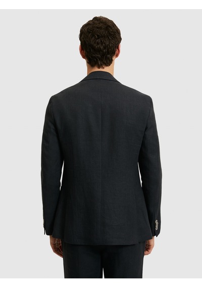 Cacharel Siyah Slim Fit %100 Keten Mikro Desen Mono Yaka Ceket