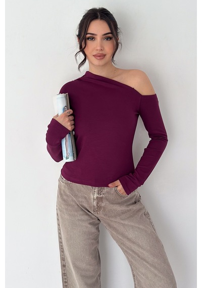 Noa & Noa Kadın Asimetrik Tek Omuz Bluz White Angle bordo