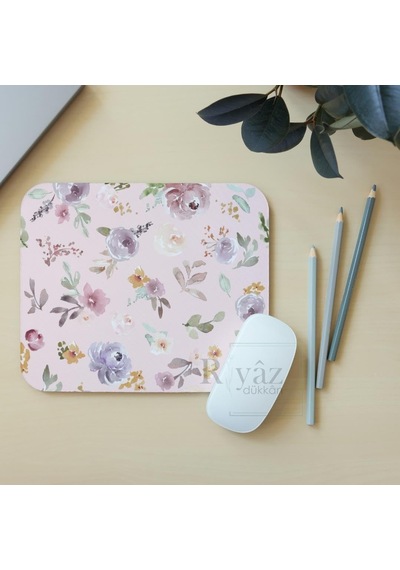Lexroo Pastel Çiçekler Pembe Zemin - Dikdörtgen Mouse Pad, 17,5 Cm X 19,50 Cm