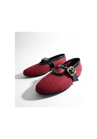 Ne&ve Shoes Bordo File Dokuma Tek Bantlı Yuvarlak Burun Kadın Şık Ve Rahat Babet