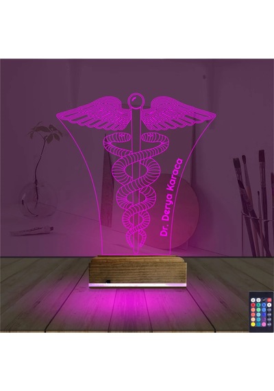 Luvivia Doktor Tıp Logo Kişiye Özel 3d Lamba - Masa Gece Lambası V1 Şeffaf
