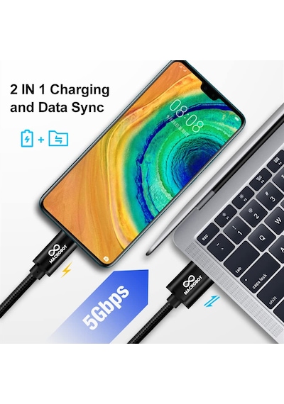 3a Usb-a & Usb-c Hızlı Şarj Ve Hızlı Veri Transferi Kablosu 5000mbs 5gbps Usb 3.0 Standart