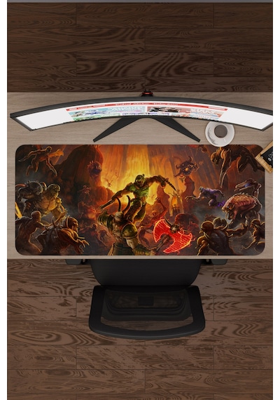 Doom Kaymaz Dikişli Kauçuk Oyuncu Mousepad V2 - 90x40 Xxl Gaming Mouse Pad Fare Altlığı