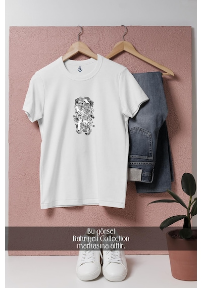 Oversize Çin Beyaz Kaplanı Tasarımlı Unisex T-shirt Beyaz