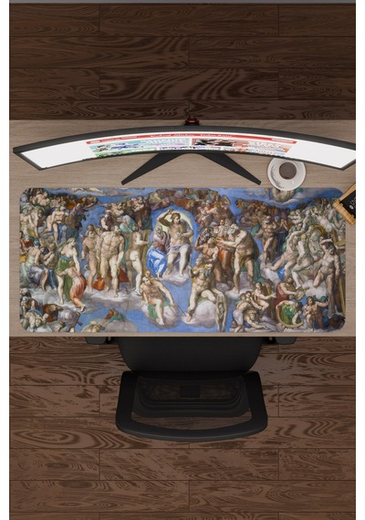 Michelangelo Kıyamet Günü V1 90x40 Xxl Gaming Kauçuk Kaymaz Taban Mouse Pad Fare Altlığı