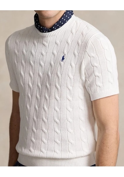 Polo Ralph Lauren Yuvarlak Yaka Saç Örgü Triko Beyaz