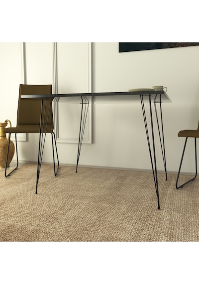 Pasific Home Sandalf Metal Ayaklı Mutfak Masası Kare 90x90 Siyah Mermer