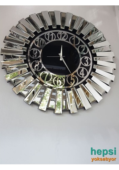 Güneş Silver Circle Black Gümüş Siyah 85 Cm Aynalı Duvar Saati