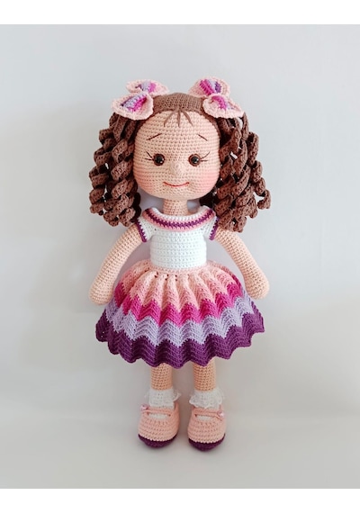 Festival Kıvırcık Saçlı Karnaval Bebek Amigurumi Organik Oyuncak