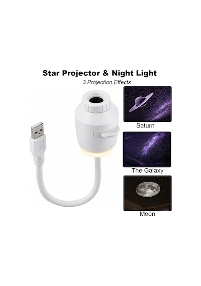 Usb Galaksi Projektör 2 Si 1 Arada Led Gece Lambası 360 Ayarlanabilir 3 Değiştirilebilir Filmli Çok Renkli