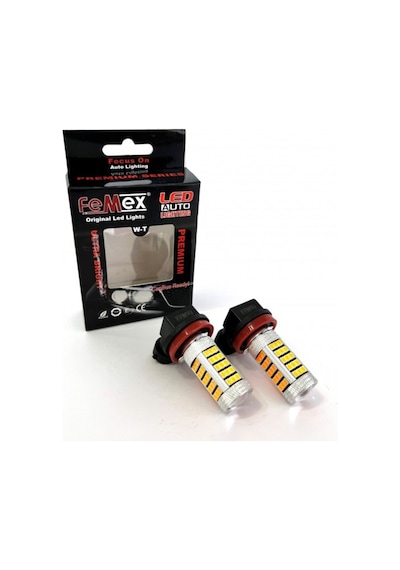 Femex H8/11 2835 Chip 9w Sis Led Ampul Turuncu 66smd Ultra Parlak Mercekli