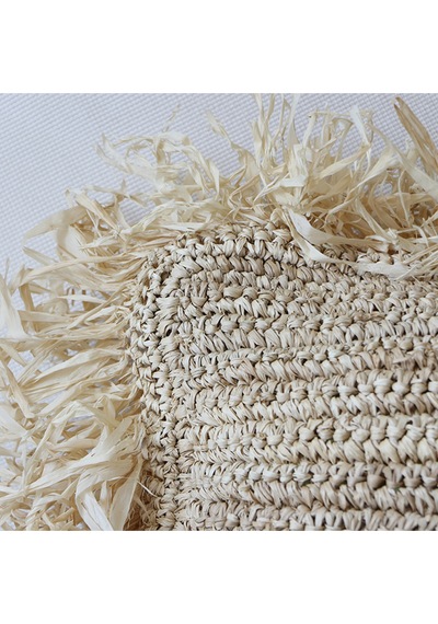 Çift Yön Örgü 30x50 Cm. Doğal Rafya Kırlent - Saçaklı Hali 50x70 Cm Bej