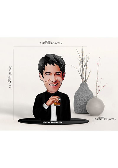 Bk Gift Kişiye Özel Karikatürlü 3d Ahşap Biblo Ve Siyah Mini İçki Şişesi Tişörtü Hediye Seti, Arkadaşa Hediye, Sevgiliye Hediye-3