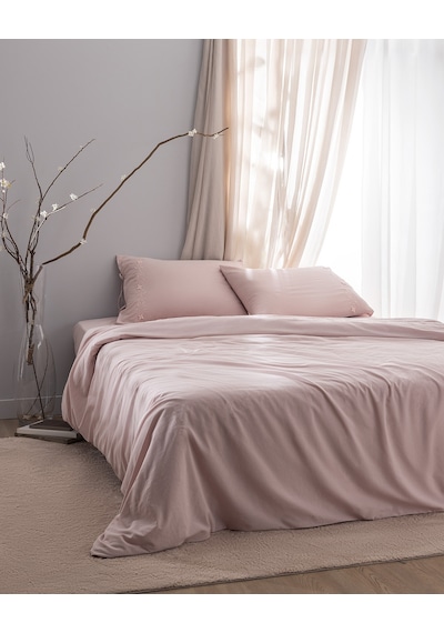 Madame Coco Loris King Size %100 Pamuk Nakışlı Nevresim Takımı - Pudra Pudra