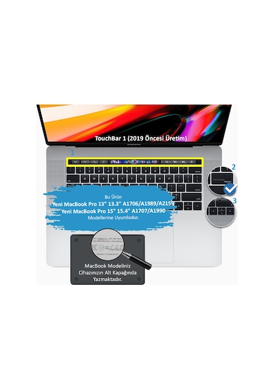Apple Uyumlu MacBook Pro TouchBar Klavye Koruyucu 13-15inc US İngilizce Ombre