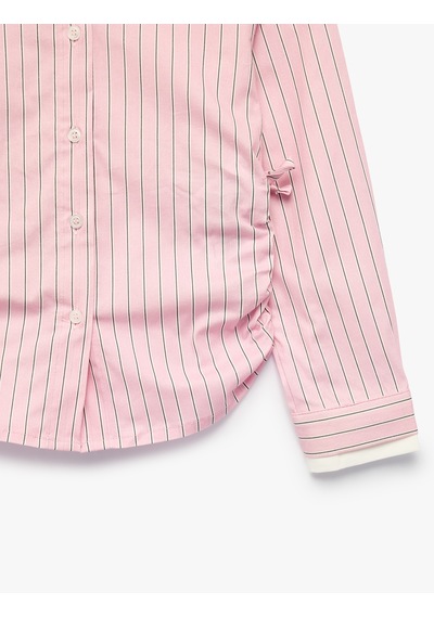 Koton Pamuklu Klasik Yaka Uzun Kollu Çizgili Poplin Gömlek Pınk Strıpe 7wkg60017aw Pembe
