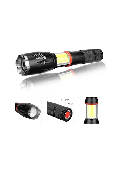 Valkyrie 8000 Lümen Cob Lambalı T6 Mıknatıslı El Feneri - 6 Mod - 500 Metre Mesafe Siyah