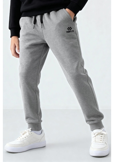 Tommylife Gri Melanj Standart Fit Manşetli İnce Erkek Çocuk Eşofman Alt - 11205 Gri Melanj
