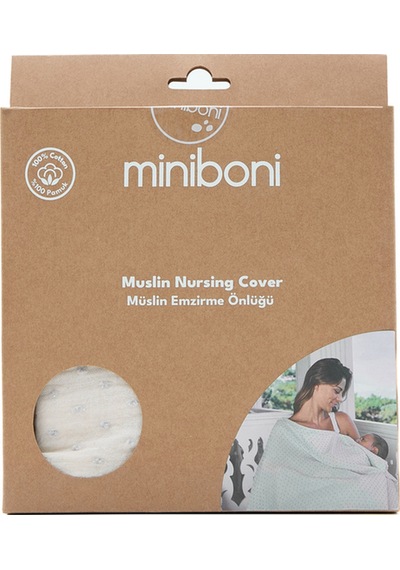 Müslin Emzirme Örtüsü Rahat ve Pratik Anne Bebek Kullanımı Mint - Beyaz