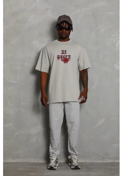 Veraura Lifestyle Erkek Oversize Baskılı Bisiklet Yaka T-shirt - Gri