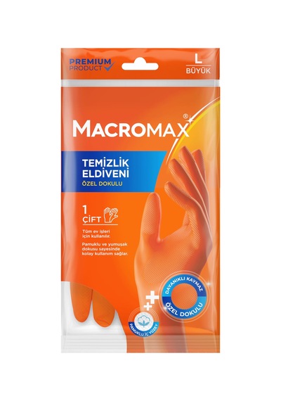 Macro Max Büyük Boy Large Beden Temizlik Eldiveni Pamuklu İç Yüze