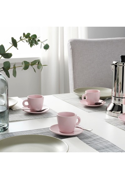 Türk Kahvesi Fincan Takımı, Mat Açık Pembe, 7 Cl, 4 Adet Açık Bej